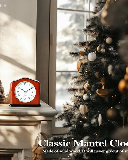 AYRELY® Mantel Clock, Handcrafted Solid Wood Desk Clock with Silent Movement, Piano-Gloss Finish, Elegant Table Clock for Fireplace, Bedroom, Office & Gifts