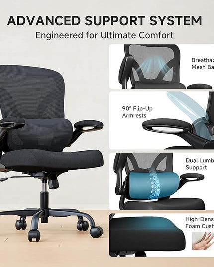 Mesh Office Chair, 330LBS Ergonomic Desk Chair with Adjustable Lumbar Support, Executive Computer Chairs for Home Office, Black