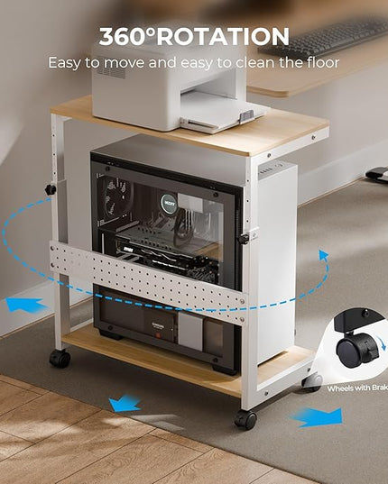 EUREKA ERGONOMIC PC Stand Computer Cart, Height Adjustable Tower Stand 2-Tier for ATX Case Printer, Rolling Cart on Wheels for Home Office Gaming