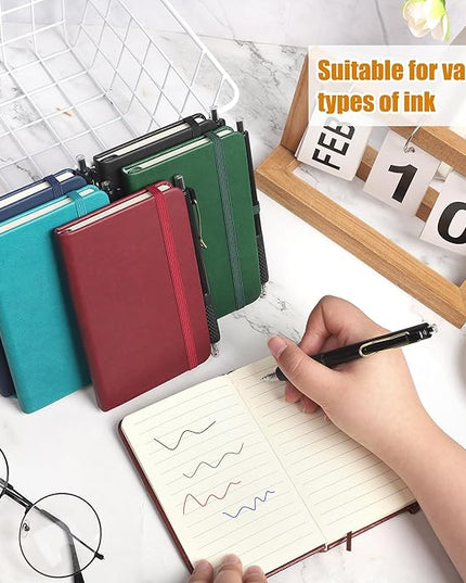 Aodaer 50 Sets Pocket Notebook Journal with Pens, 160 Pages, 3.5 x 5.5 Inch Mini Lined Journal Notebook A6 Leather Hardcover College Ruled Notepad with Pen Holder for School Office, Deep Multicolor