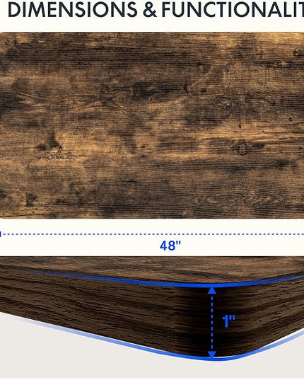 FLEXISPOT EN2 Whole-Piece Standing Desk with Clamp Power Strip, 48 x 30 Electric Stand Up Height Adjustable Desk with Cable Management (Black Frame + 48" Rustic Brown Desktop, 2 Packages)