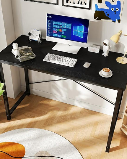 DUMOS 44 in Computer Desk for Home Office, Modern Study Work Table Simple Style for Bedroom, Writing Desks with X-Shaped Reinforcement, Black