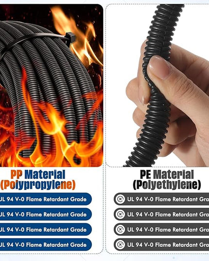 Sasylvia 1/4" x 200 ft Split Wire Loom Tubing Automotive Wire Loom Assortment Split Cable Sleeves Bulk Flexible Electrical Conduit Protective Kit
