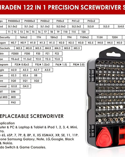 SHARDEN Precision Screwdriver Set, 122 in 1 Electronics Magnetic Repair Tool Kit with Case for Repair Computer, iPhone, PC, Cellphone, Laptop, Nintendo, PS4, Game Console, Watch, Glasses etc (Red)