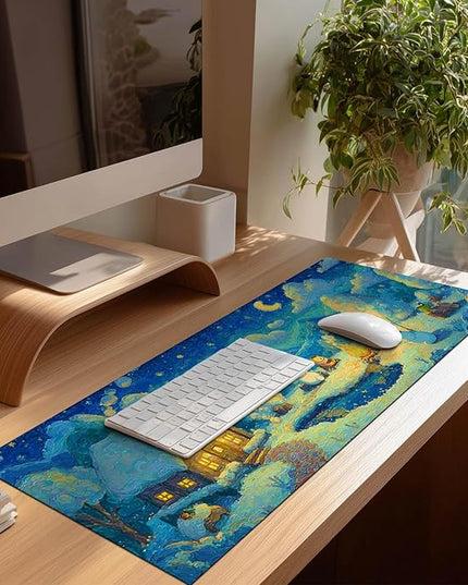 XL Mouse Pad 31.5 x 11.8 Inch Gaming Mousepad Diatomite Large Keyboard Mouse Pad for Home and Office Desk Accessories with Winter Cabin Starry Sky Bear Campfire Artwork