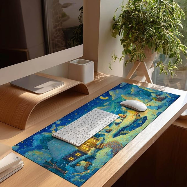 XL Mouse Pad 31.5 x 11.8 Inch Gaming Mousepad Diatomite Large Keyboard Mouse Pad for Home and Office Desk Accessories with Winter Cabin Starry Sky Bear Campfire Artwork