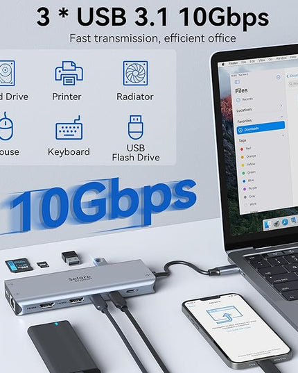 Selore Laptop Docking Station Dual Monitor, USB C Hub,USB C Docking Station with Dual HDMI,DP,10G USB A/C,100W PD,5 USB A/C Ports,Triple Display Laptop Docking Station for Dell,Hp,Lenovo,MacBook.etc