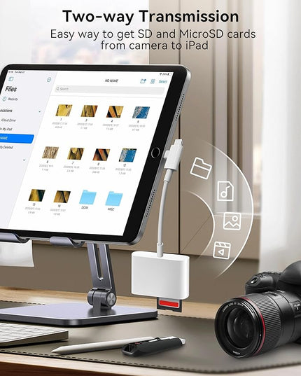 SD Card Reader for iPhone, SD Card Adapter with Lightening & USB C Dual Connectors Plug&Play Supports microSD, SD and USB-A OTG, Portable Trail Camera Memory Reader for iPhone Mac MacBook iPad