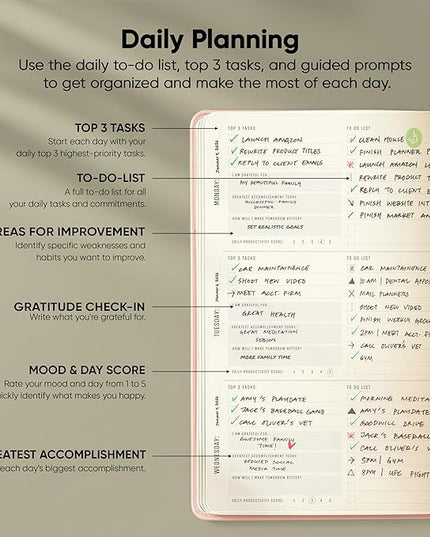 PRODUCTIVITY STORE Pro - Undated, 2026 Planner, 5.8” x 8.3” - The #1 Productivity Planner to Achieve Your 2026 Goals - Planner 2026-2027 - Pink - A5