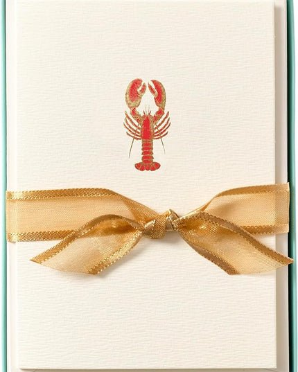 Graphique Lobster Cards, Pack of 10 Cards with Envelopes, All Occasion Greetings, Blank Inside, Gold Foil Embossing, La Petite Press Collection Boxed Set, 3.25" x 4.75"