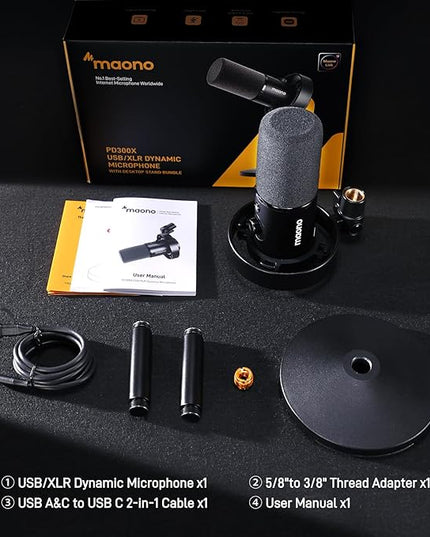 MAONO USB XLR Dynamic Microphone for Podcast: PC Computer Gaming Mic with 192kHz/24bit for Studio Recording Streaming Content Creation PD300XT