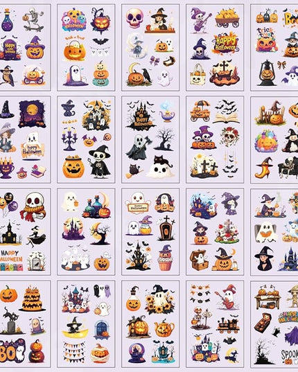 Dwpetzo Transparent Halloween Scrapbook Stickers Book, 20 Sheets Diecut PET Stickers for Journaling, Purple Vintage Spooky Theme for Scrapbooking, Junk Journal Supplies, Planner, Bujo, Crafts Arts