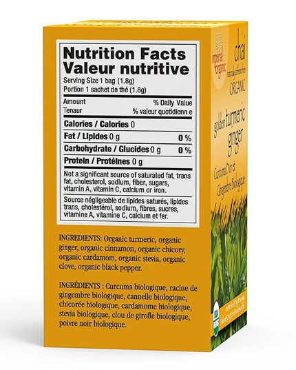 Uncle Lee’s Imperial Organic Chai Tea, Naturally Caffeine Free Golden Turmeric Ginger Tea, Organic Cinnamon, Chicory, Cardamom, Stevia, Clove & Black Pepper, 4 Pack of 18 Tea Bags per Box