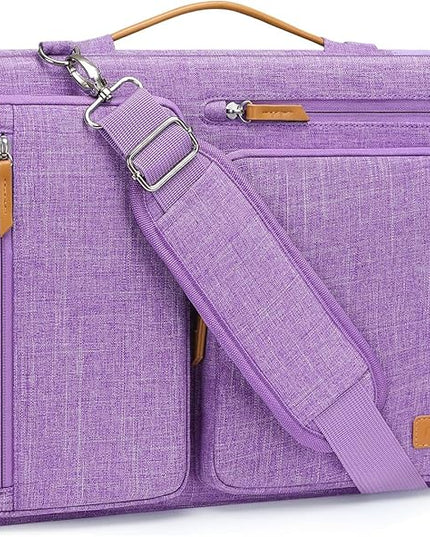 MOSISO 360 Protective Laptop Shoulder Bag,15-15.6 inch Computer Bags Compatible with MacBook Pro 16 inch, HP, Dell, Lenovo, Asus Notebook,Side Open Messenger Bag with 4 Zipper Pockets, Lilac