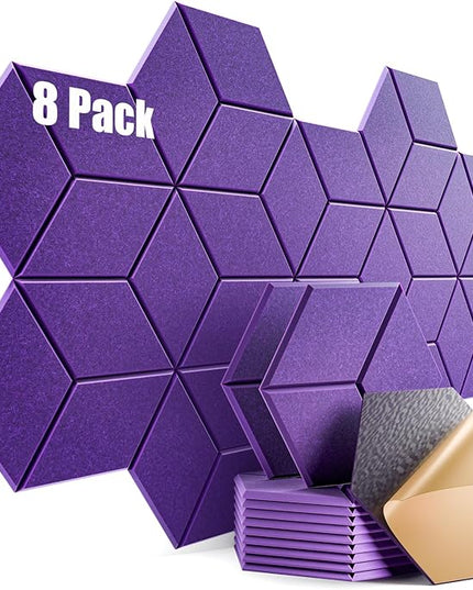 8 Pack Self-Adhesive Acoustic Panels 12" X 10" X 0.4" -Sound Proof Foam Panels for Wall with High Density, Y-Lined Design, Flame Resistant, Absorb Noise and Eliminate Echoe(Purple)