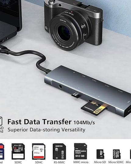USB C Adapter Docking Station for Galaxy dex iPad Pro,USB-C Multiport Adapter with 4K HDMI,3.5mm Jack,PD 100W,3 USB3.0,SD/TF Card Slot,for MacBook iPhone 15 Samsung Tab