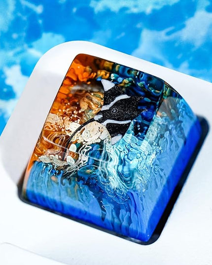 Manta Ray Artisan Keycap Orange and Blue Ocean R1 SA Profile Custom Sea Creatures Keycaps 1U ESC Handmade Gaming Resin Key Cap Cherry MX Switch Compatible Mechanical Keyboard Manta Ray Lover Gift
