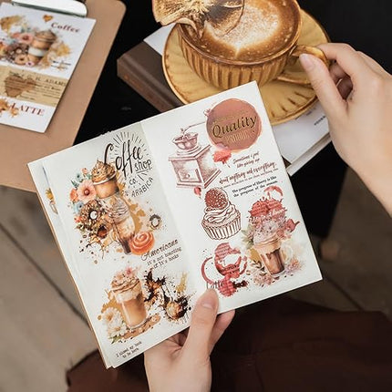 AuriicLeaf Memories of Coffee PET Tape Set, 6 Rolls Vintage Coffee Stain Stickers with Clip for Scrapbooking, Journaling, DIY and Crafts Supplies