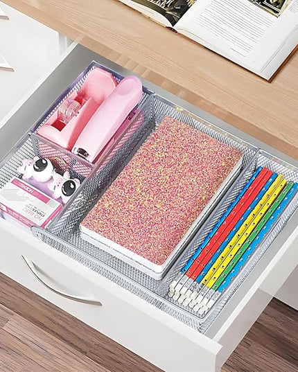 Pink Office Desk Accessories, Pink Office Supplies Set, Desk Drawer Organizer,Stapler and Tape Dispenser Set,Tape,Staple Remover, Staples, Paper Clips, Scissor and Sticky Note
