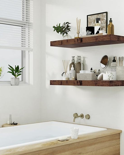 12" Deep Rustic Brown Floating Shelves,Over Toilet Long Wall Mounted Modern Farmhouse 36 inches,Wall Shelves with Invisible Brackets for Bedroom, Bathroom, Living Room, Kitchen, Set of 1