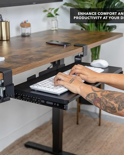 Mount-It! 24” Clamp-On Under Desk Keyboard Tray, Slide-Out Keyboard Drawer for Desk, Ergonomic Pull-Out Platform with Smooth Gliding Tracks, No-Drill C-Clamp Mount, Under Desk Keyboard Holder