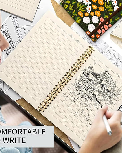 Spiral Journal Notebook, A5 Cute Notebooks for Women Men, College Ruled Hardcover Notebook for Work & Note Taking, 60 Pages Double-Wire Journals for Writing, Abstract Flowers