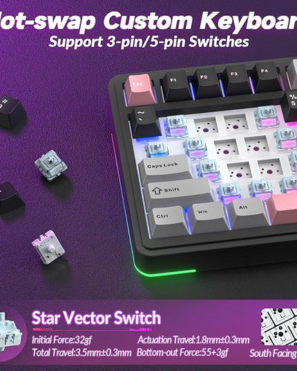 AULA S75 PRO Wireless Mechanical Keyboard with Screen&Knob, 75% Hot Swappable Gaming Keyboard with Pre-lubed Switches, RGB Backlit, PBT Keycaps Creamy Sounding Pc Gaming Keyboards