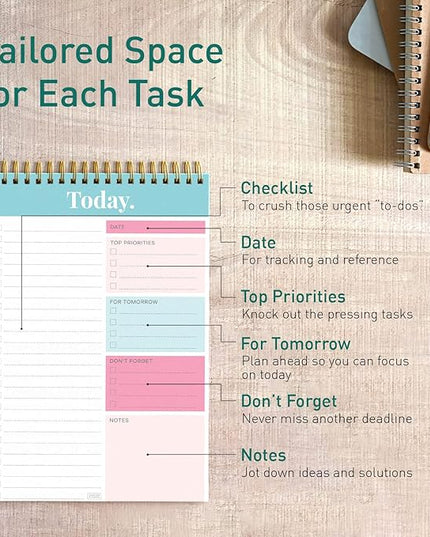 Sweetzer & Orange Daily & Weekly To Do List Notepad – Undated Work Planner & Organizer with Wish List Section, 52-Sheet Coiled Task Pad for Productivity – SET OF 4 To Do List Notebook for Work