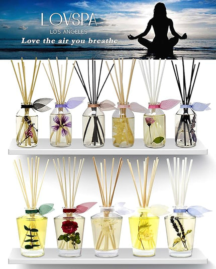 LOVSPA Reed Diffuser Set, Euphoria Luxe Linen Scented Oil Diffuser with Sticks, Home Fragrance Accessories for Bathroom Shelf Decor, Aroma Diffusers for Home or Office Fall Decor, USA Made