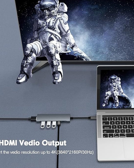 USB C Hub, HUBFINDER 9 in 1 Multiport Adapter with 100W Power Delivery，4K HDMI Output，3 USB3.0 and USB-C 5 Gbps Data Ports，SD/TF Card Reader，3.5mm Headphone Jack，for MacBook Air, MacBook Pro,iPad Pro