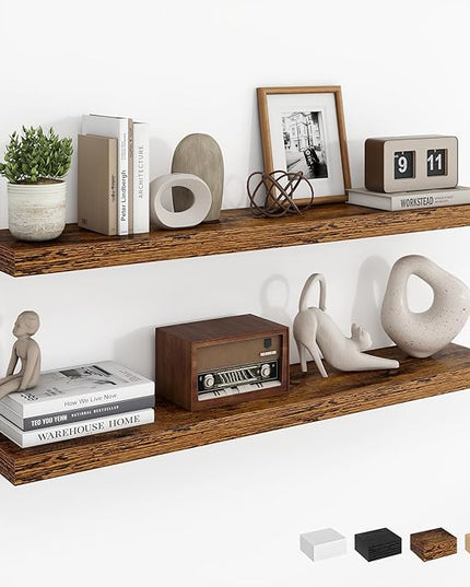Dreamland 30Inch Floating Shelves for Wall, Rustic Wooden Floating Shelves for Bathroom|Bedroom|Kitchen, 2 Pack Deep Wall Mounted Book Shelf, Wood Storage Display Shelf for Home Decor, Brown