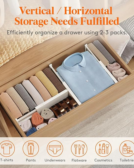 Lifewit 16 Pack Drawer Dividers 4" High, 11-17" Adjustable Drawer Organizers for Clothes, Expandable Dresser Separators in Bedroom/Bathroom/Kitchen/Fridge/Office Organization and Storage, Beige