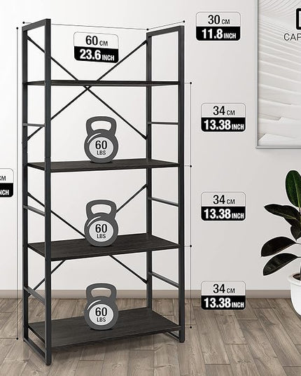 CAPHAUS 4 Tier Bookshelf, 24 Inch Width Free Standing Shelf, Bookcase Shelf Storage Organizer, Industrial Book Shelves for Home Office, Living Room, Kitchen, Black Vintage Shelves & Metal Frame