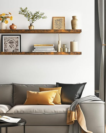 BAYKA Floating Shelves, 48 inches Long Wall Mounted Rustic Wood Shelves for Bathroom, Bedroom, Living Room, Kitchen, Office, Hanging Shelf for Books/Storage/Decor(Rustic Brown,Set of 2)