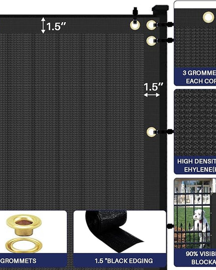 Windscreen4less Privacy Fence Screen Heavy Duty Windscreen Fencing Mesh Fabric Shade Net Cover with Brass Grommtes for Outdoor Wall Garden Yard Pool Deck, 6'x245' Black