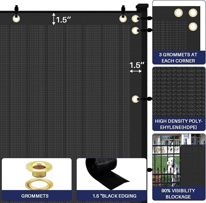 Windscreen4less Privacy Fence Screen Heavy Duty Windscreen Fencing Mesh Fabric Shade Net Cover with Brass Grommtes for Outdoor Wall Garden Yard Pool Deck, 6'x247' Black