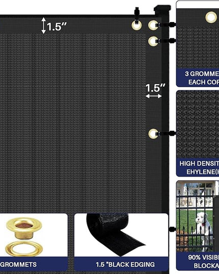 Windscreen4less Privacy Fence Screen Heavy Duty Windscreen Fencing Mesh Fabric Shade Net Cover with Brass Grommtes for Outdoor Wall Garden Yard Pool Deck, 6'x90' Black