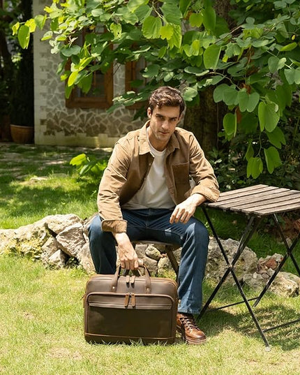 Masa Kawa Leather Briefcase for Men 17/15.6" Laptop Crossbody Shoulder Messenger Bag Business Travel Work Attache Case