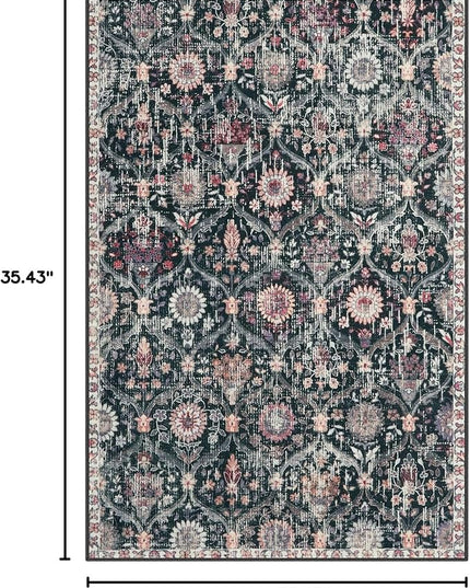 Lahome Moroccan Machine Washable Rugs for Living Room, 4x6 Rug for Bedroom Non-Slip Vintage Trellis Ultra-Thin Throw Carpet for Dining Room Office Nursery, Black/Multi