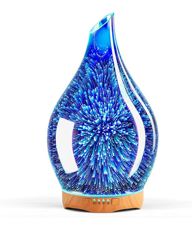 Porseme Essential Oil Diffuser 280ml Aromatherapy Ultrasonic Oil Diffusers 3D Glass Cool Mist Humidifier, Air Refresh Auto Shut-Off, Timer Setting, BPA Free for Home Hotel Yoga Leisure SPA Gift