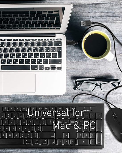 Macally Computer Mouse Wired, Silent USB Mice - Slim & Compact USB for Apple Mac or Windows PC Laptop/Desktop - Designed with Optical Sensor & DPI Switch - Simple - Black