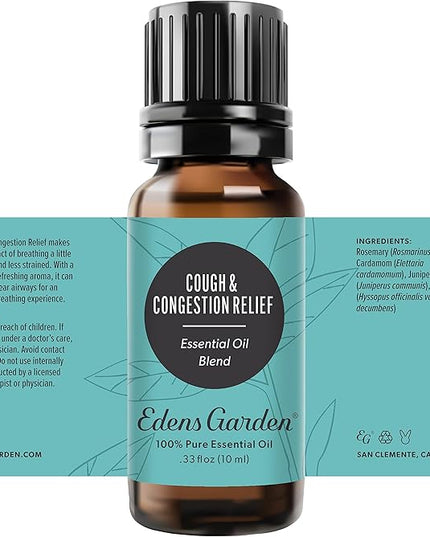 Edens Garden Cough & Congestion Relief Essential Oil Blend- 100% Pure Premium Grade, Undiluted, Natural, Therapeutic, Aromatherapy, The Best for Diffusing, Skin, Humidifiers, Candle 10 ml (.33 fl oz)