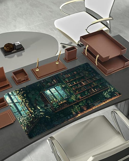 Green Plant Desk Pad Gaming Pad Extra Large Desk Mats Full Desk Mouse Pad XXL, Desktop Mat Computer Laptop Keyboard Pads, Office Home Decor Table Pad Cute Desk Accessories 31.5" x 15.7"