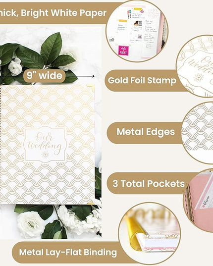 bloom daily planners Wedding Planner & Organizer/Hardcover Keepsake Journal with Essential Planning Tools - Checklists, Vision Boards, Tips & More - 9"x11" (Gold Scallops)