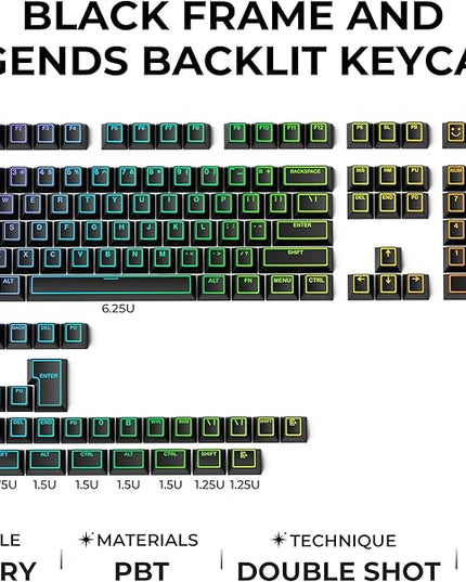 XVX Black Shine Through Keycaps, Doubleshot PBT Keycap Set Cherry Profile, 142 Keys Keyboard Keycaps, Universal Compatiability with 60% 65% 75% 80% 100% Mechanical Keyboard with MX Switches