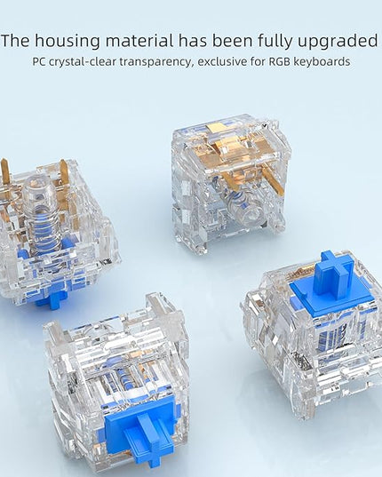 Crystal Blue Switch Mechanical Keyboard Replacement,3 Pin Clicky Accurate Typing Dustproof Transparent Gaming Keyboard Switches with 1 Kailh Box Clicky Switches(35+1Pcs)