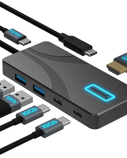 SABRENT USB C Hub 5-in-1 Docking Station, 10Gbps USB-A & USB-C Ports, 4K HDMI Output, 100W PD Input, 80W Charging, Aluminum USB Hub for Laptops/Phones/Tablets – HDR/HDCP (HB-TG5P)