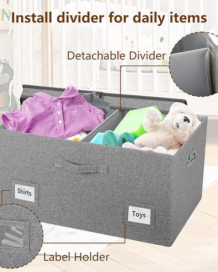 75 Quarts Extra Large Decorative Storage Bins with Lids, 3 Packs Gray Collapsible Storage Bins with Lids, Stackable Storage Bins Decorative Box Storage With Lid Extra Large