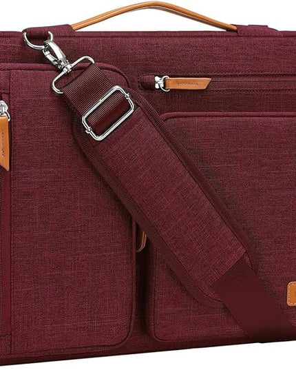 MOSISO 360 Protective Laptop Shoulder Bag,15 inch Computer Bag Compatible with MacBook Air M4 M3 M2/Pro A1990 A1707, Dell XPS Plus,Side Open Messenger Bag with 4 Zipper Pockets&Handle, Wine Red