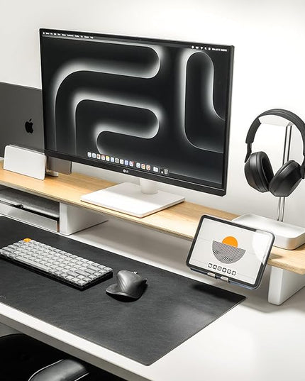 Raico Desk Cockpit Shelf Monitor Stand System Dual Screen Setup Wood Large Desk Accessory Organizer Unit (Oak, Full Length v2 | 45.7 Inches)